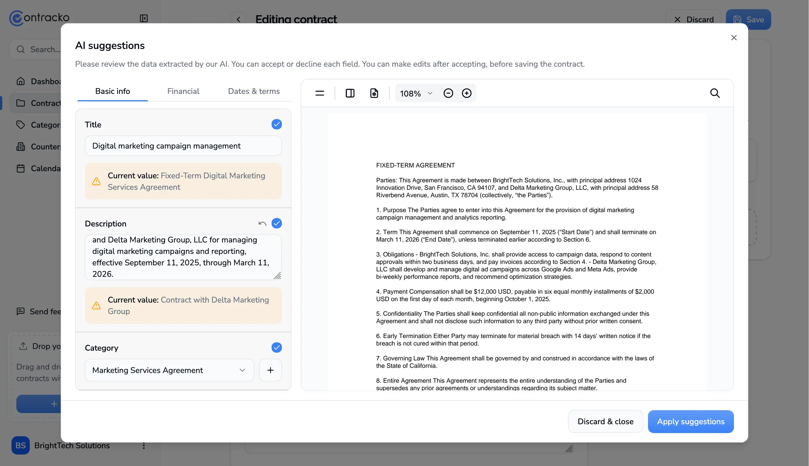 AI extracting key terms from a contract