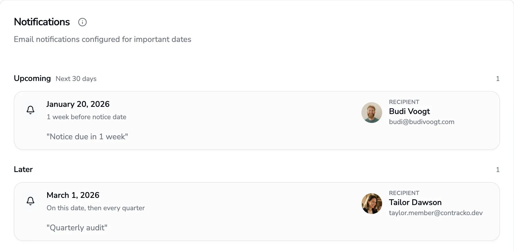 Contracko notifications