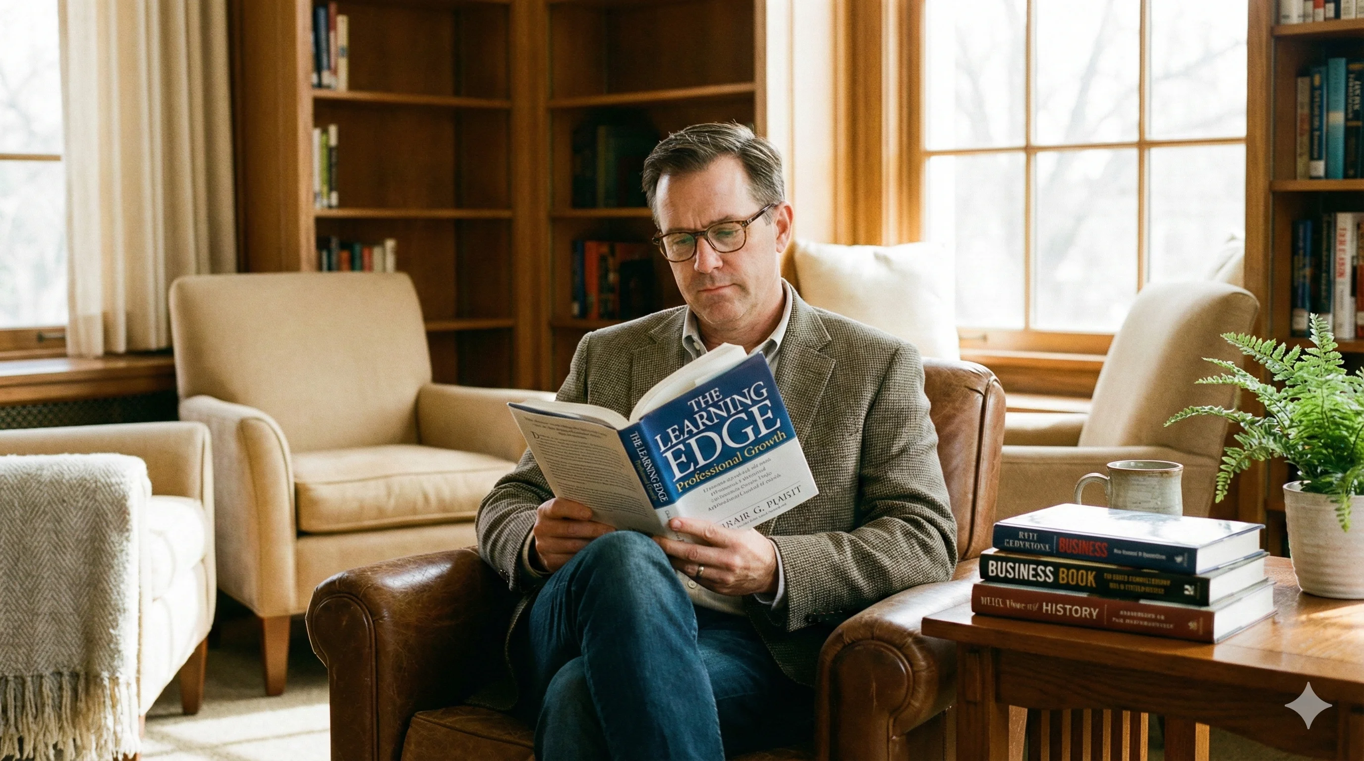 Professional reading contract management book in quiet library setting