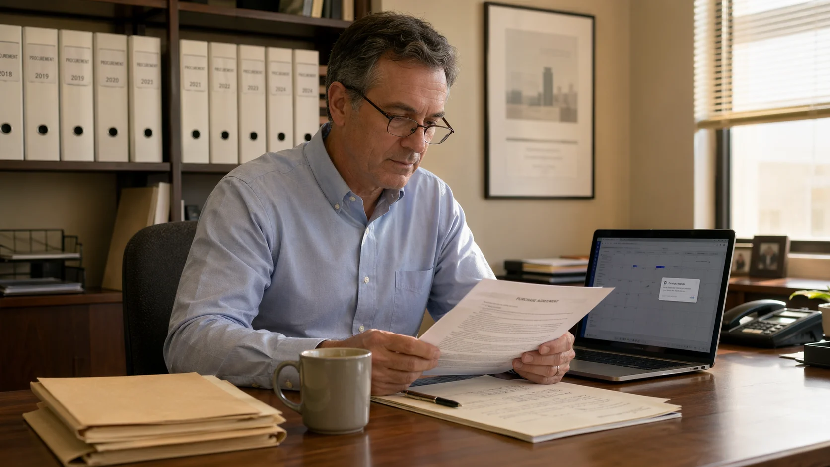 Government contract management dashboard showing upcoming renewals and contract status