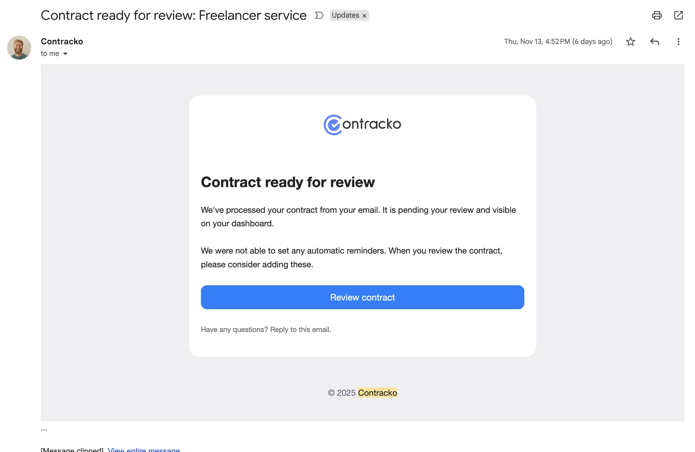 E-mailmelding wanneer een contract klaar is