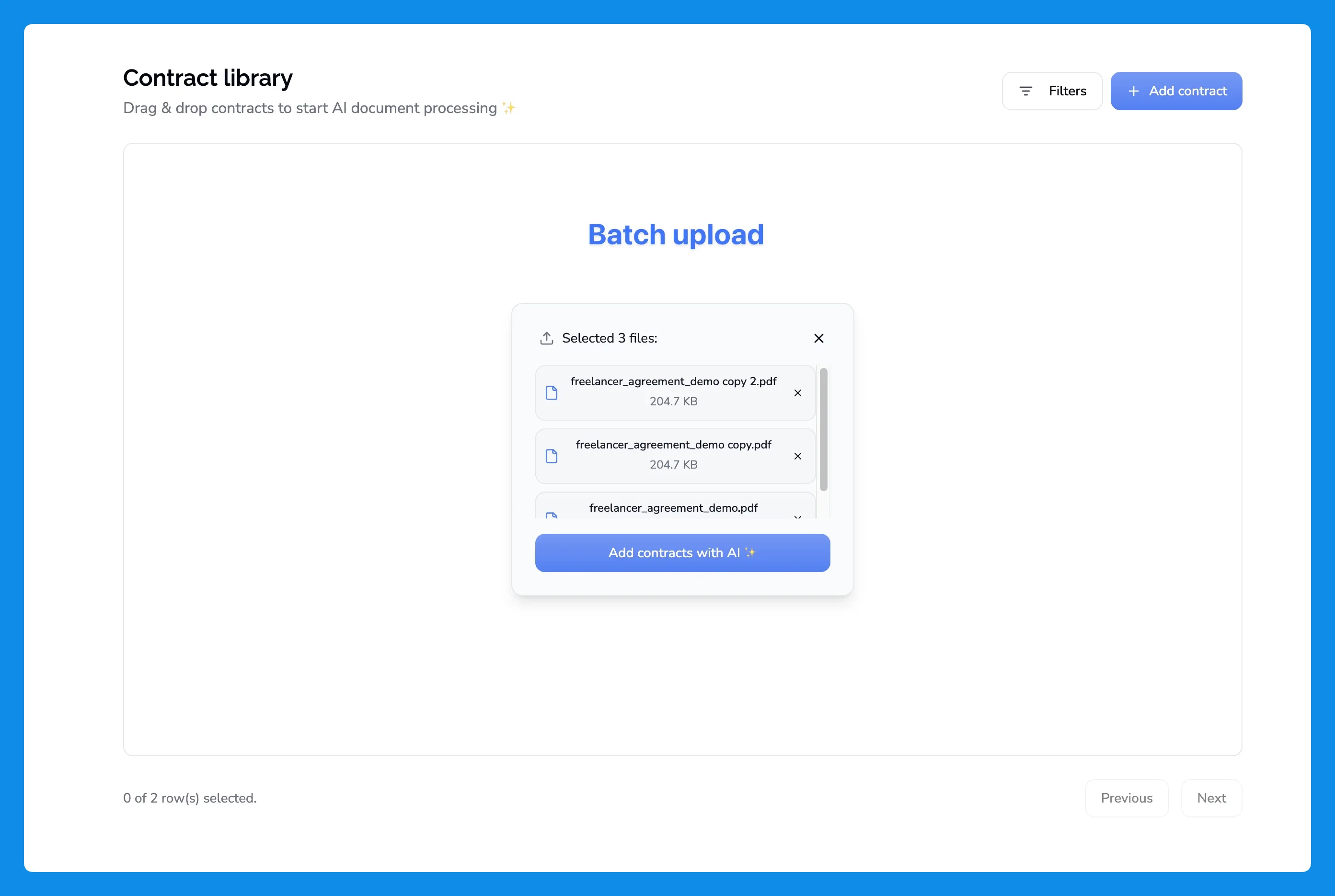 Batch uploading multiple contracts