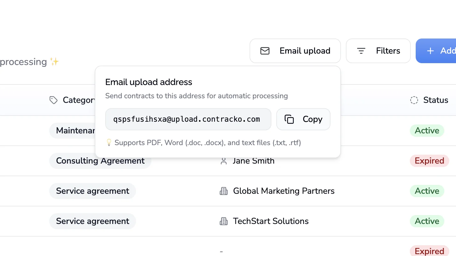 Your unique Contracko email address