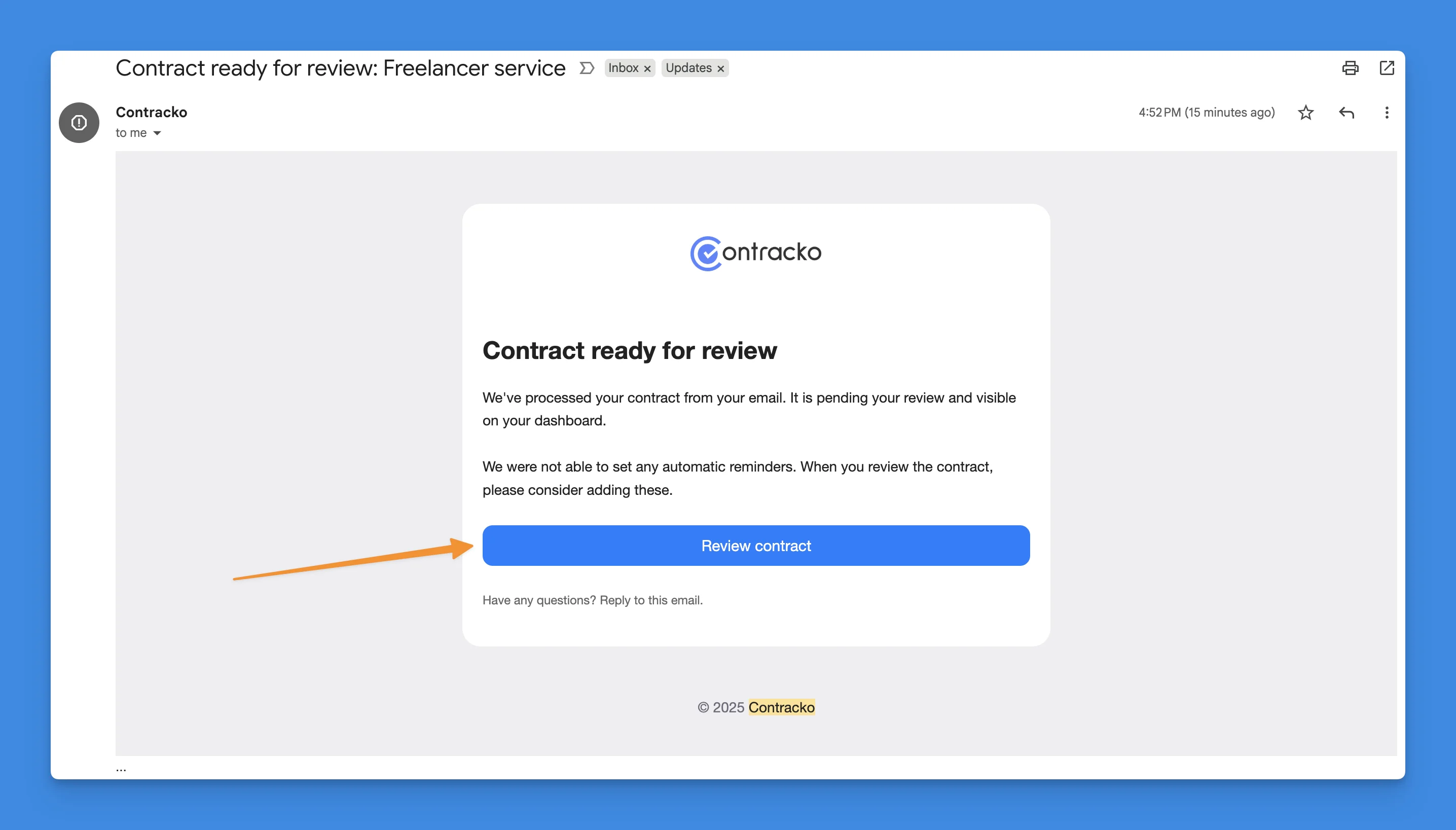 Email notification when contract is ready