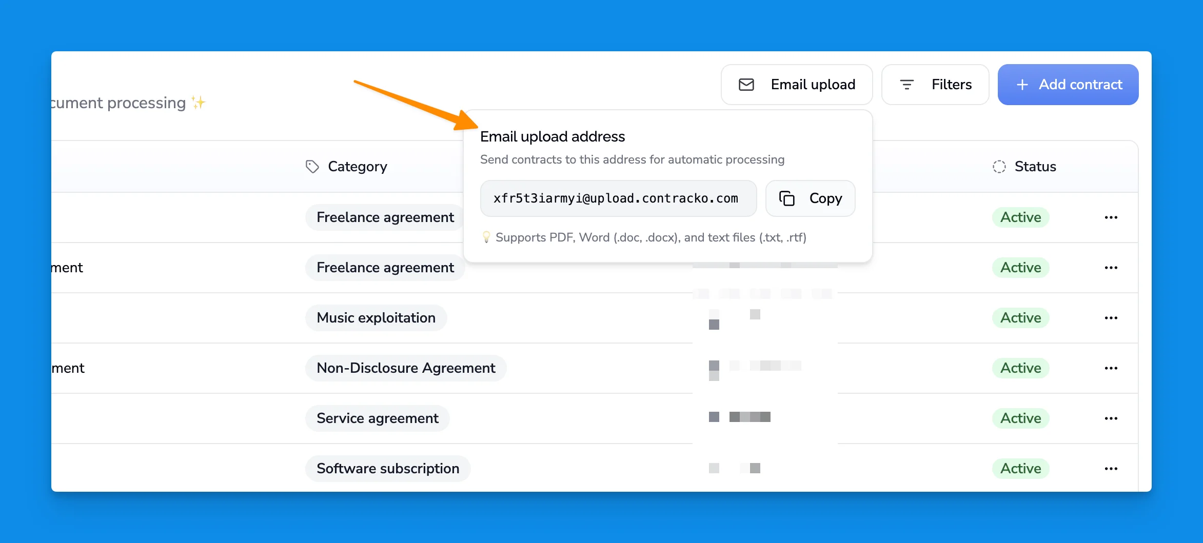 Your unique Contracko email address