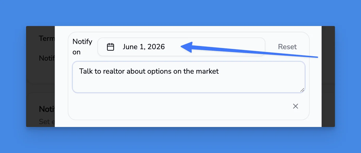 Absolute date notification picker for open-ended contract