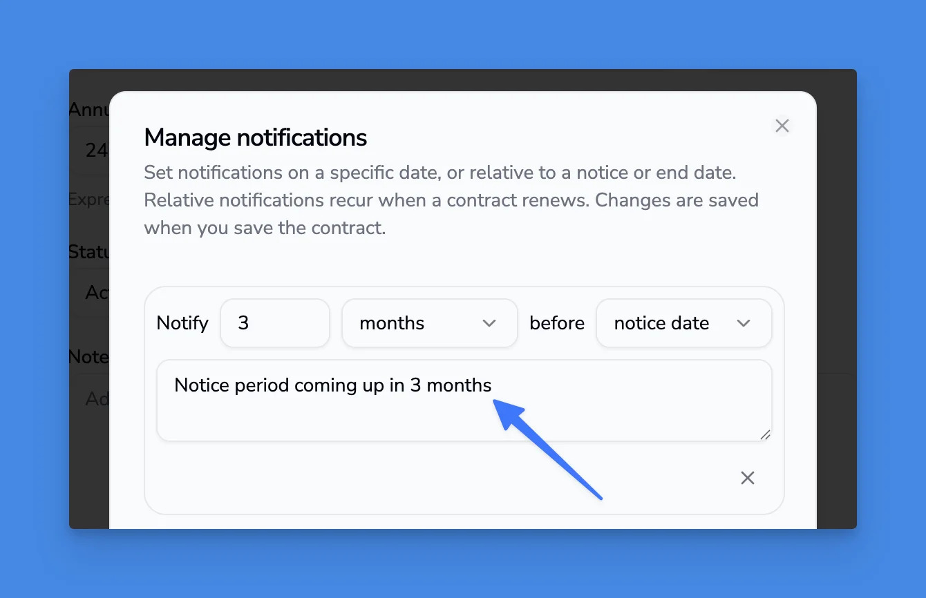 Add notification dialog with custom message field
